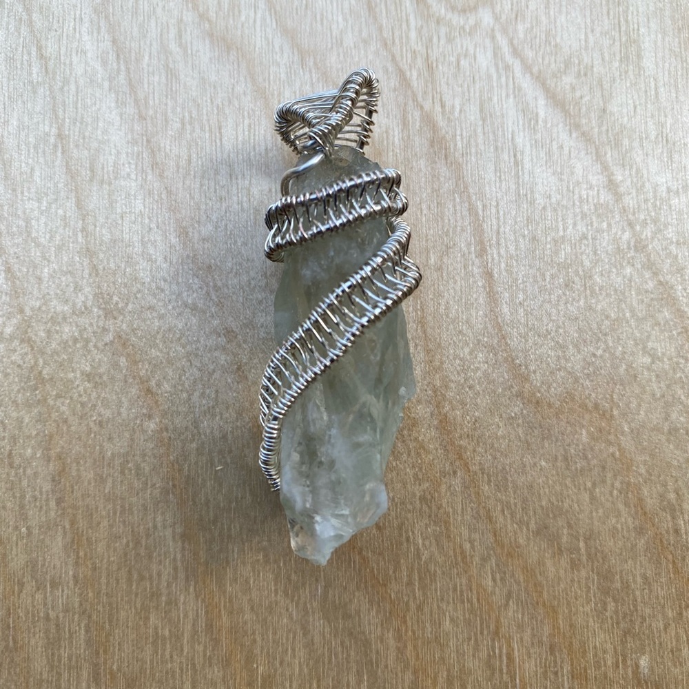 Raw Green Amethyst Crystal Necklace (Prasiolite) - Wire Wrap Handmade 💫
